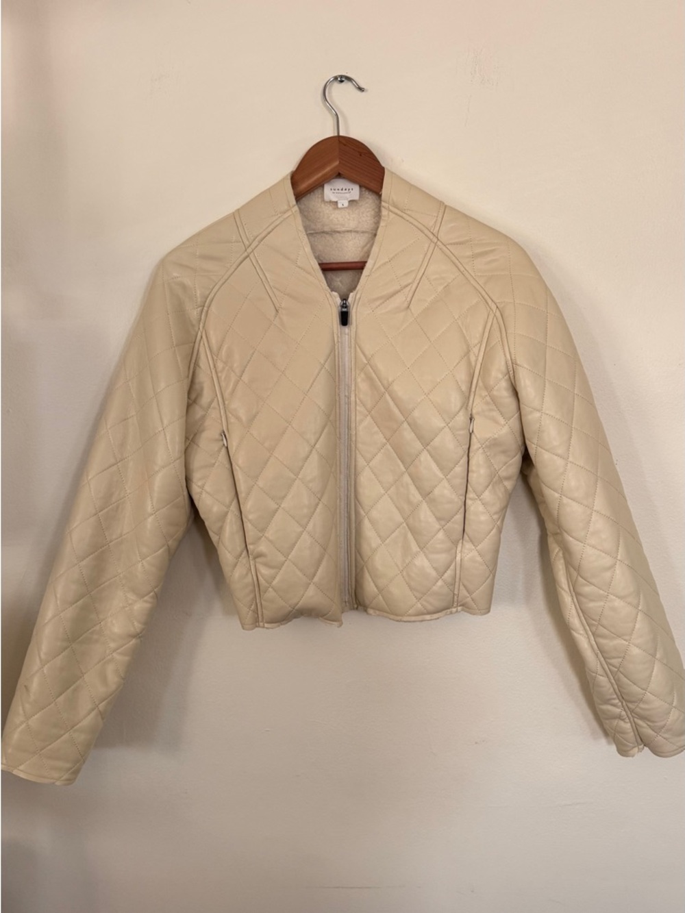 Sundays | Quilted Cream Leather Jacket | Size Small